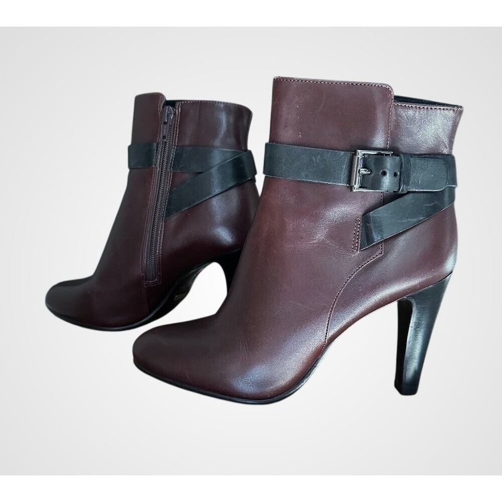 Minelli Burgundy Leather Buckle Strap Ankle Boots Brazil 38 Indie Sleeze Chic
